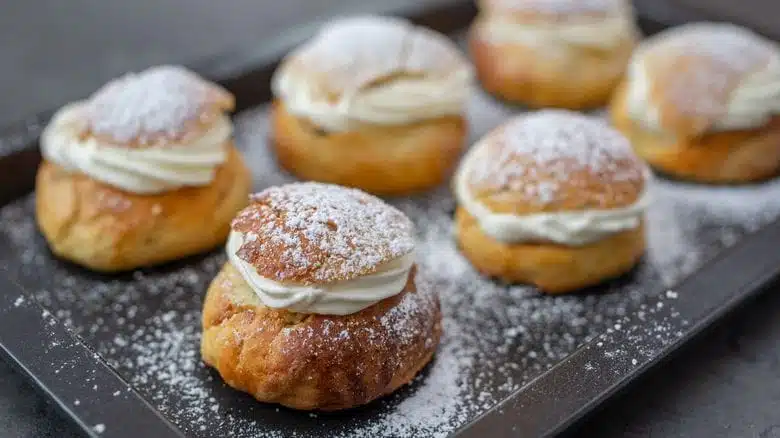 Petits pains suédois à la crème d'amande et à la crème fouettée