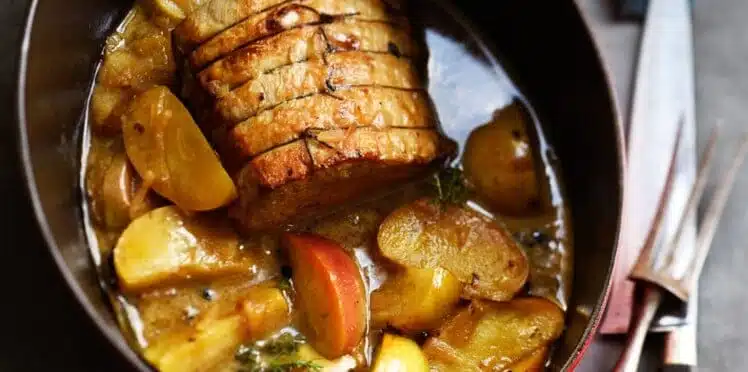 Rôti de porc aux pommes et au cidre