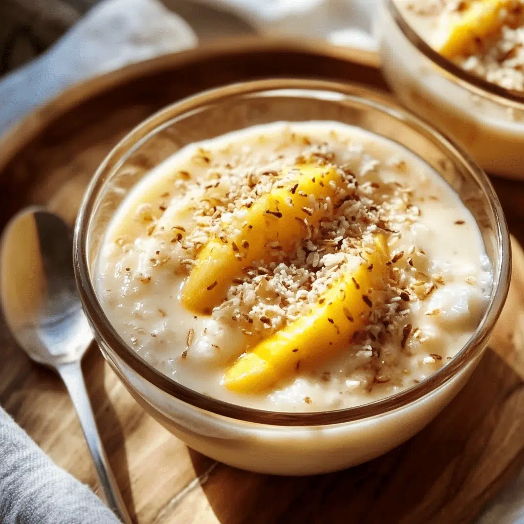 Pour un dessert rafraîchissant, testez cette version du riz au lait à base de lait de coco et morceaux de mangue sucrée