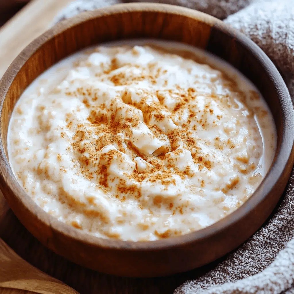 Riz au lait crémeux dans un bol rustique sur une table en bois
