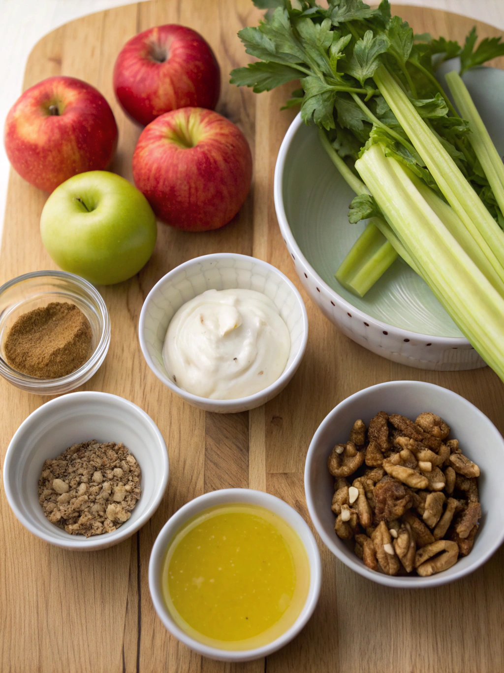 Ingrédients frais pour préparer une salade de pommes maison