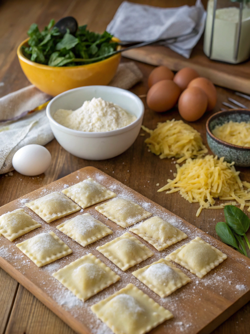 Préparez de savoureuses ravioles maison farcies à la ricotta, servies chaudes avec un filet d’huile d’olive et du parmesan râpé