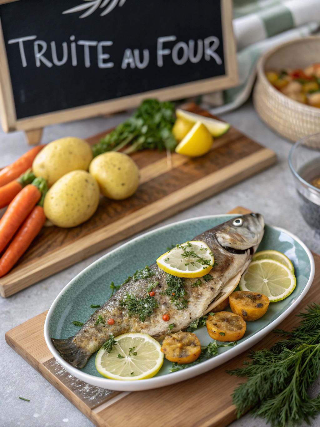 Savourez une truite au four parfumée au citron et aux herbes, simplement cuite avec du beurre et servie avec des légumes rôtis ou des pommes de terre.