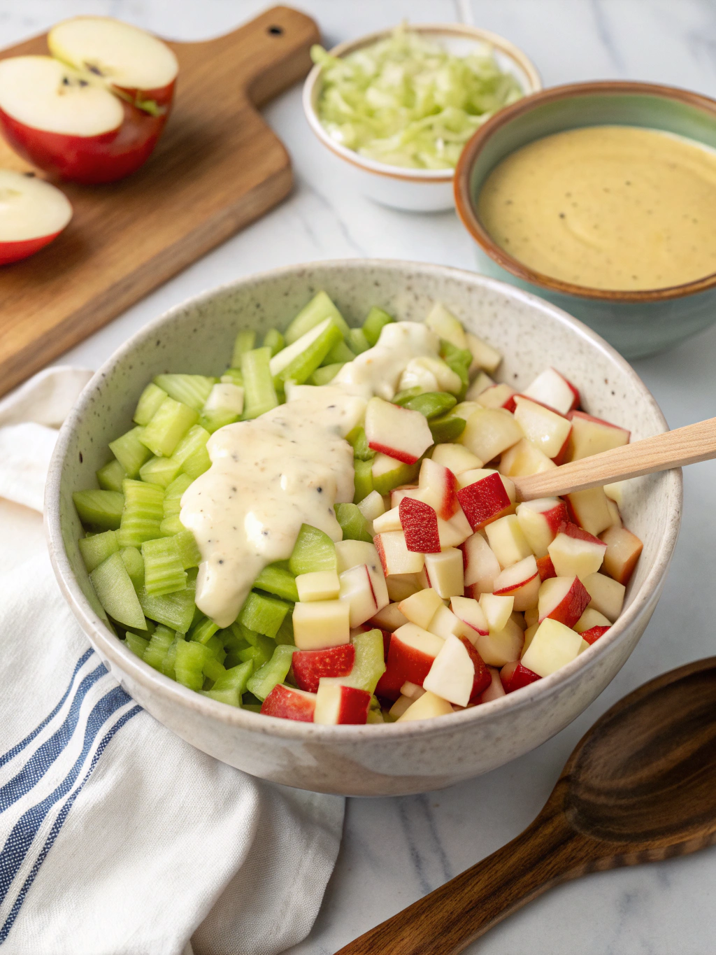 Mélange des ingrédients pour une salade de pommes réussie