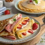 Découvrez nos crêpes originales à base de farine de blé, parfumées au rhum et servies tièdes avec une garniture sucrée ou salée au choix.