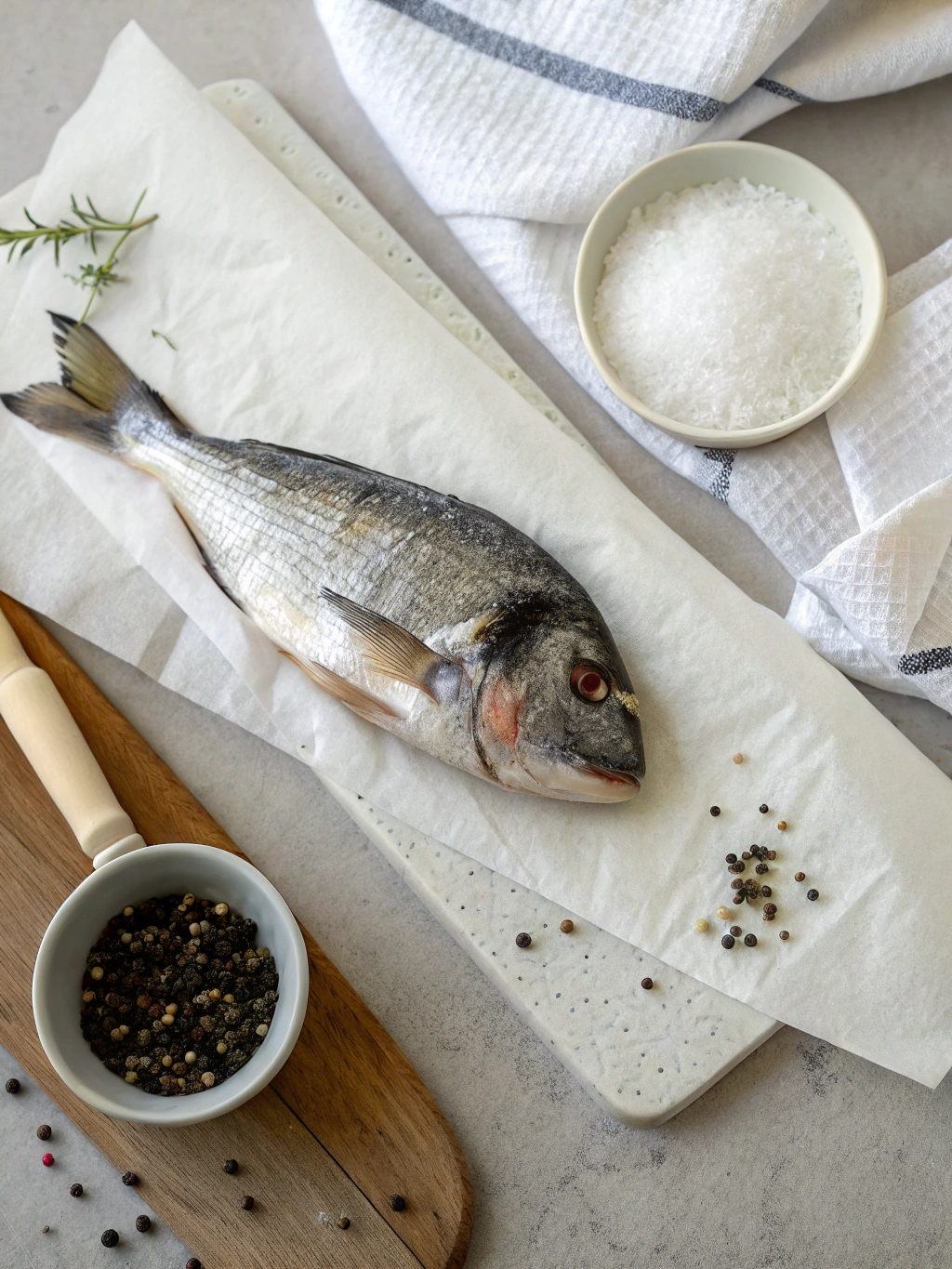 Dorade préparée avec incisions pour une cuisson uniforme