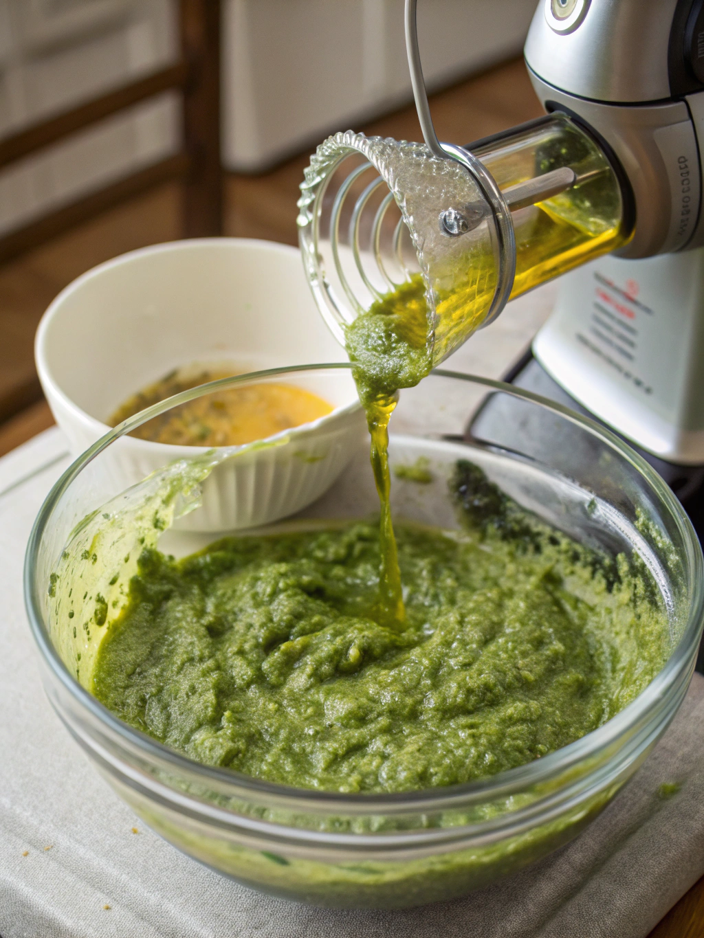 Découvrez notre pesto maison à l'ail des ours, préparé avec du parmesan râpé et servi sur des pâtes ou des tartines grillées pour un goût frais et intense