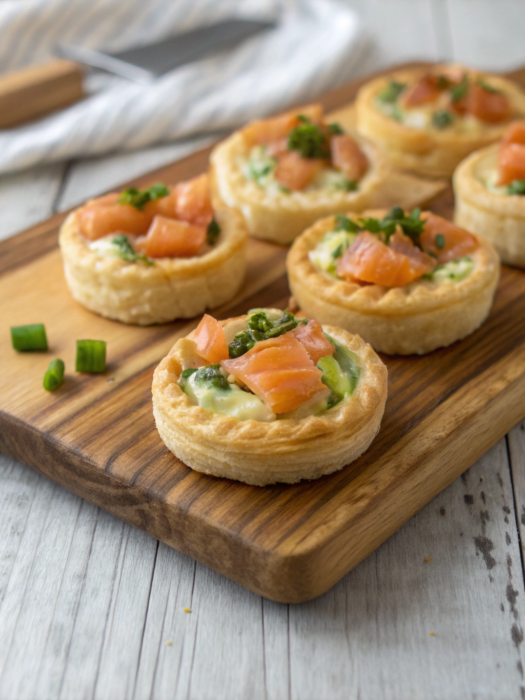 Craquez pour ces bouchées apéritives aux poireaux et saumon fumé , dorées au four dans une pâte feuilletée croustillante et légère.