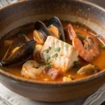Savourez une authentique bouillabaisse Marseille aux poissons de roche, mijotée au safran et servie avec croûtons et rouille maison
