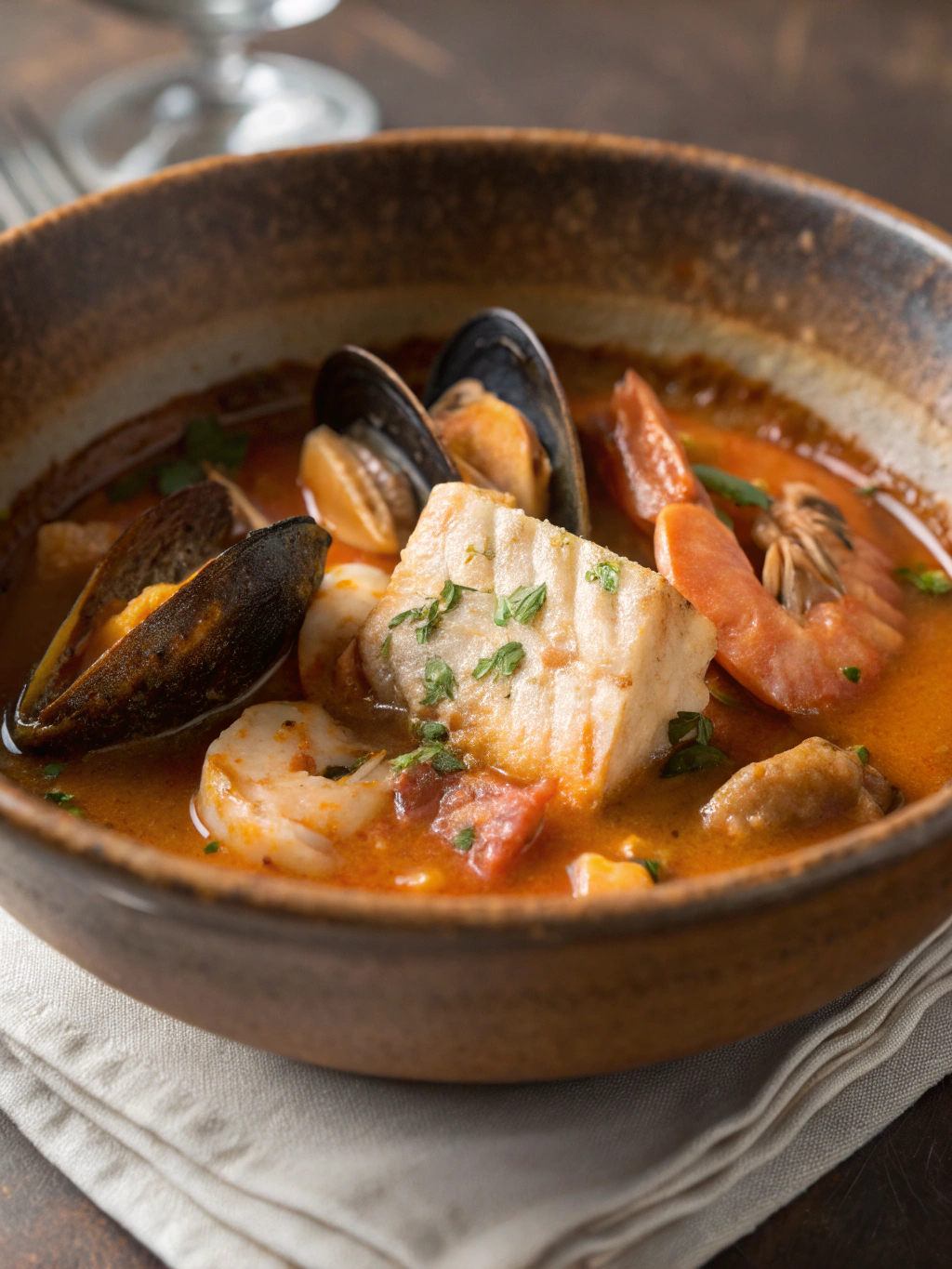 Savourez une authentique bouillabaisse Marseille aux poissons de roche, mijotée au safran et servie avec croûtons et rouille maison