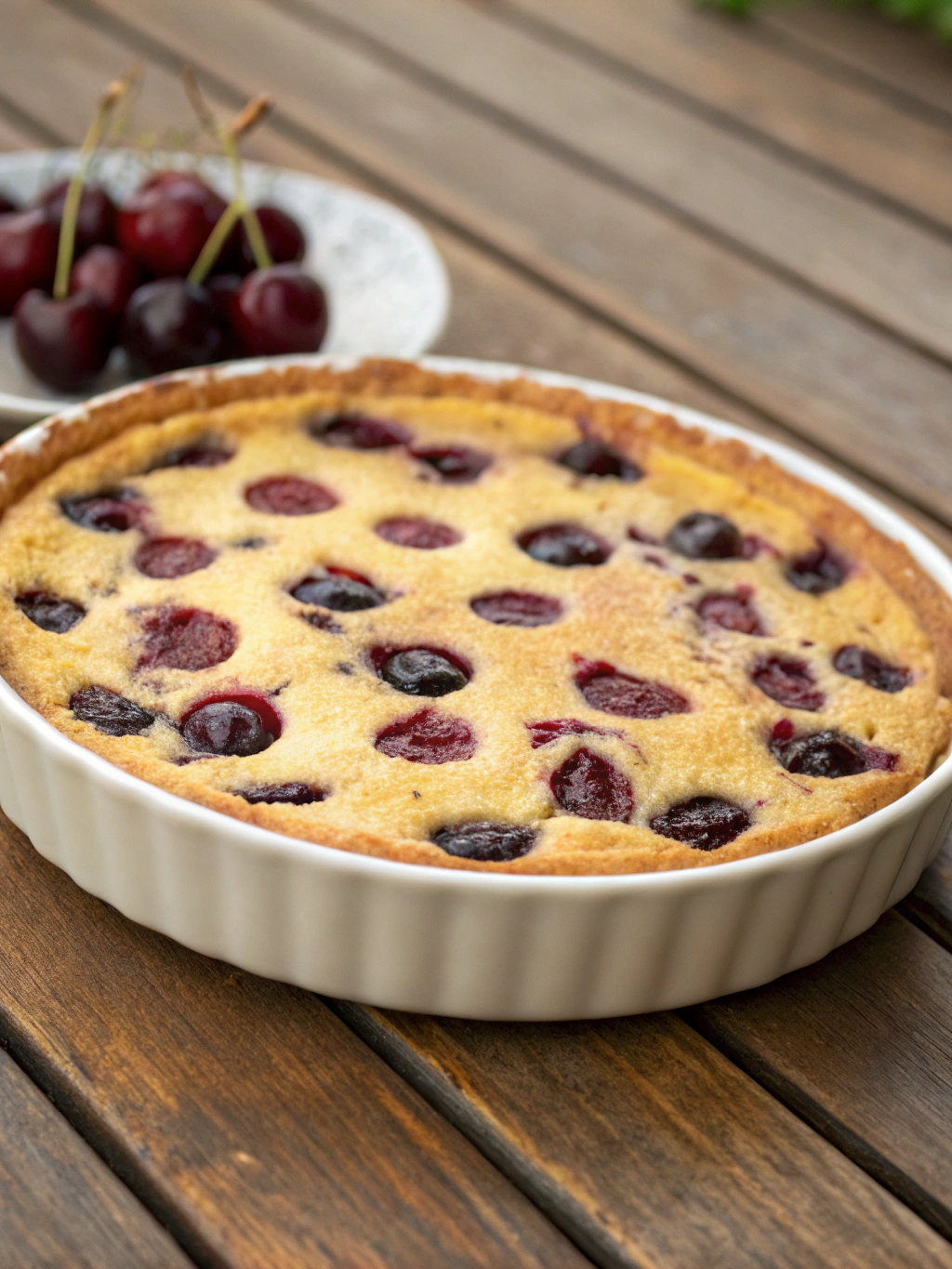 Clafoutis cerise diabetique servi avec des fruits frais et une touche de menthe