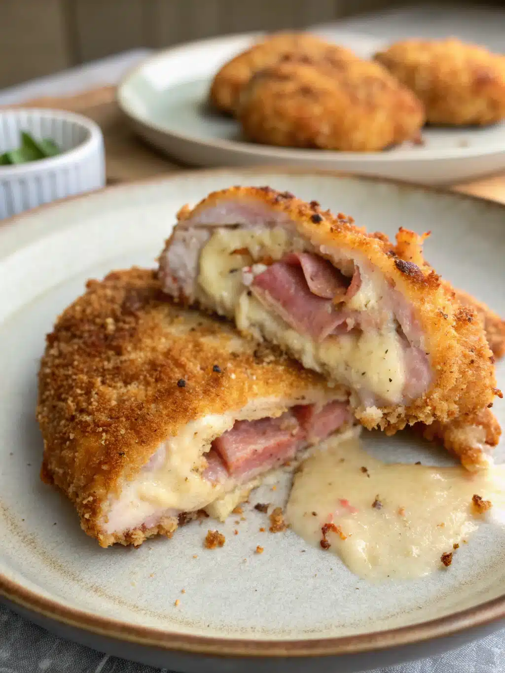 Présentation élégante d'un cordon bleu four accompagné de légumes