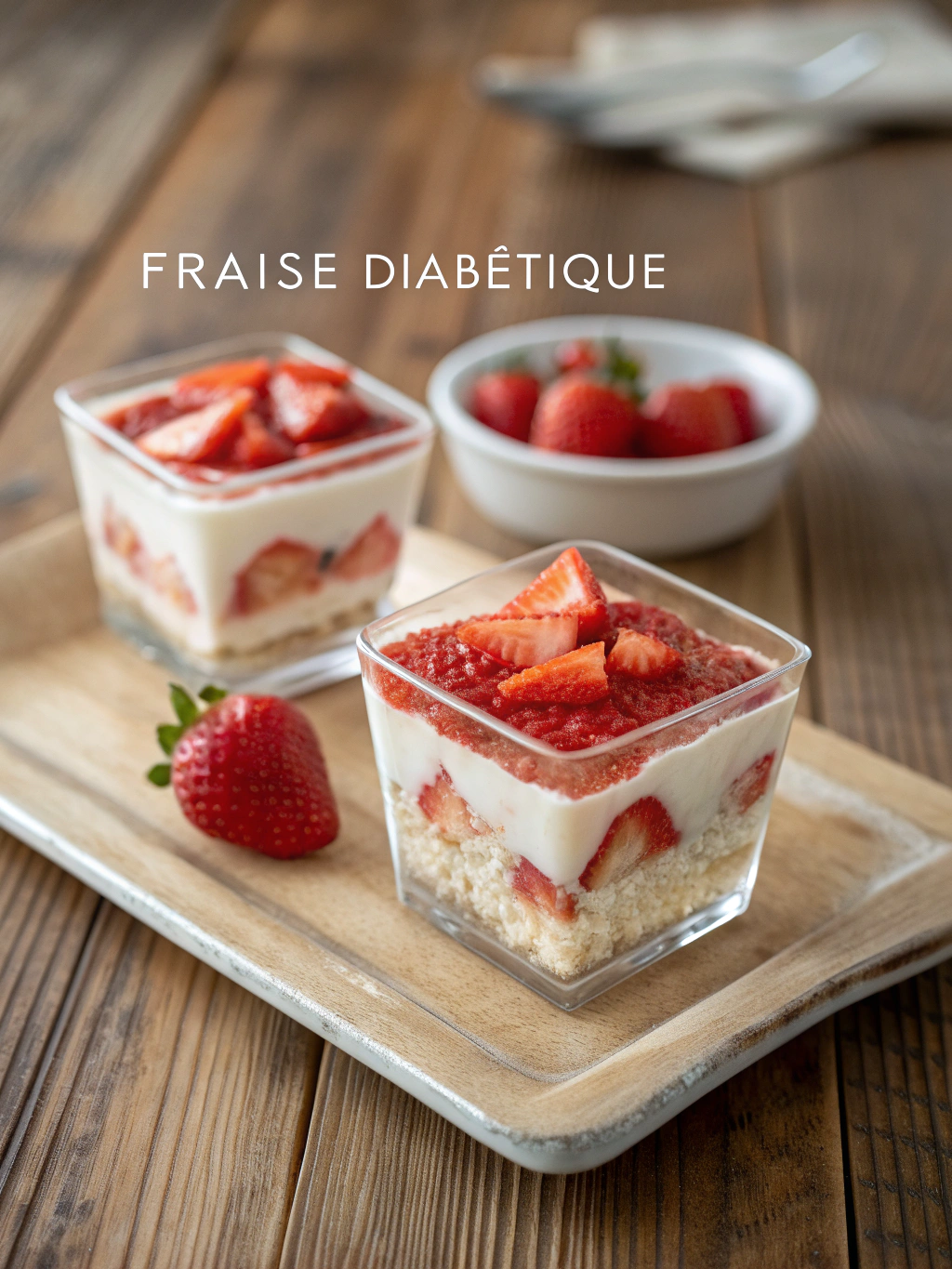Présentation élégante d'un dessert aux fraises adapté aux diabétiques