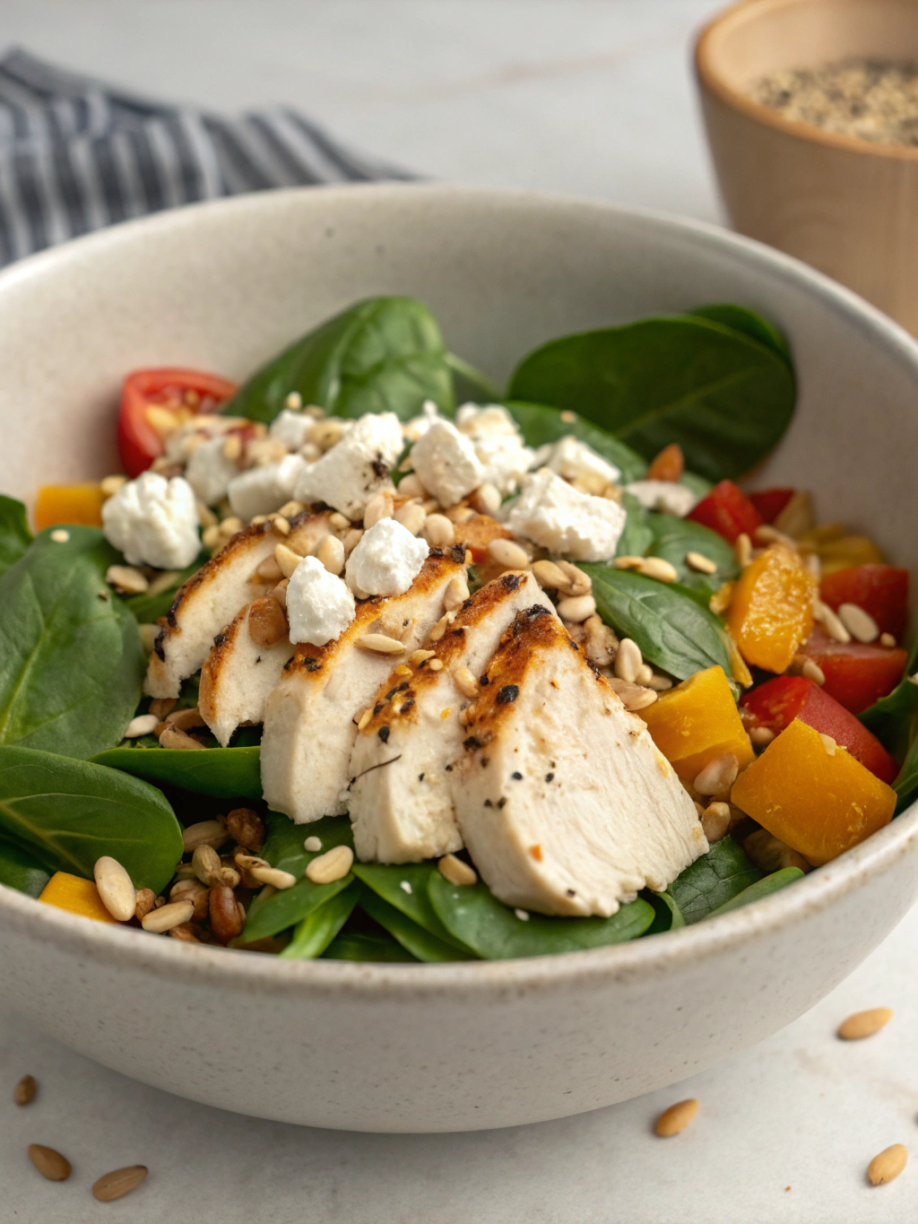 Présentation élégante d'une salade diabétique servie dans un bol