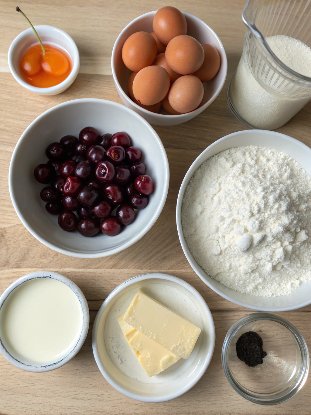 Ingrédients pour préparer un clafoutis aux cerises adapté aux diabétiques