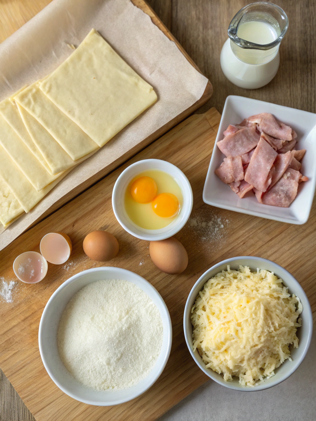 Ingrédients pour préparer un feuilleté jambon fromage maison