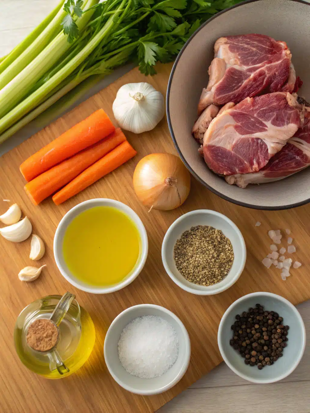 Ingrédients frais pour préparer un jarret d'agneau rôti