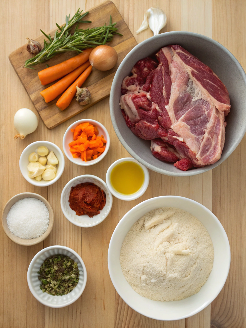 Ingrédients frais pour préparer un pâté berger maison