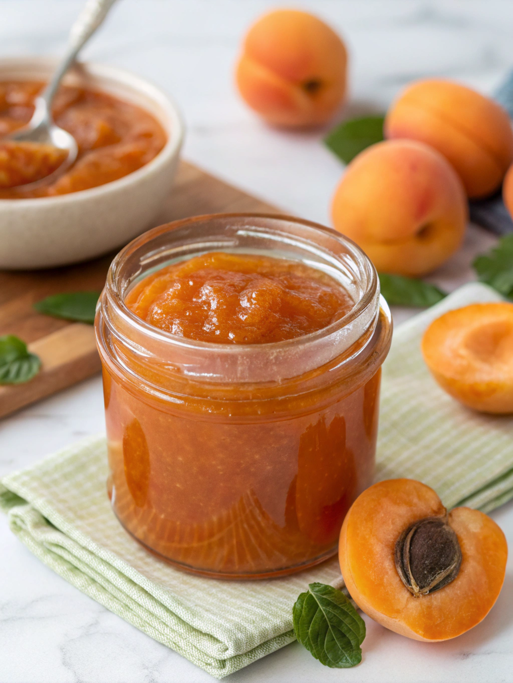 Savourez cette confiture abricot sans sucre préparée avec des abricots bien mûrs et légèrement mixée, idéale servie sur du pain frais au petit-déjeuner.