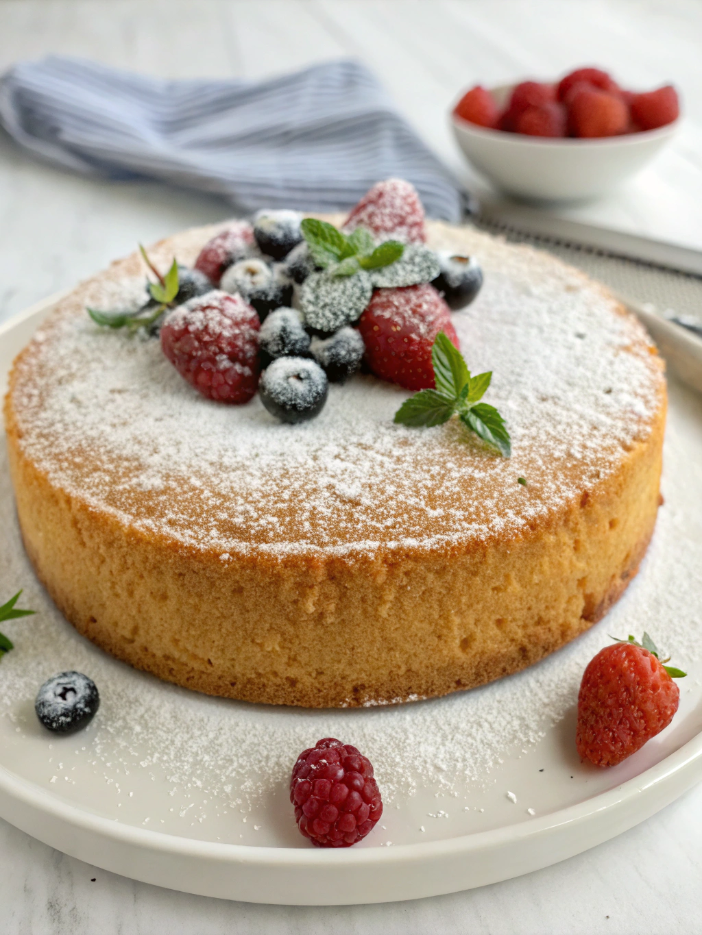 Découvrez ce gâteau éponge facile aux œufs, moelleux et doré, parfait servi nature ou garni de fruits pour un dessert léger et savoureux.