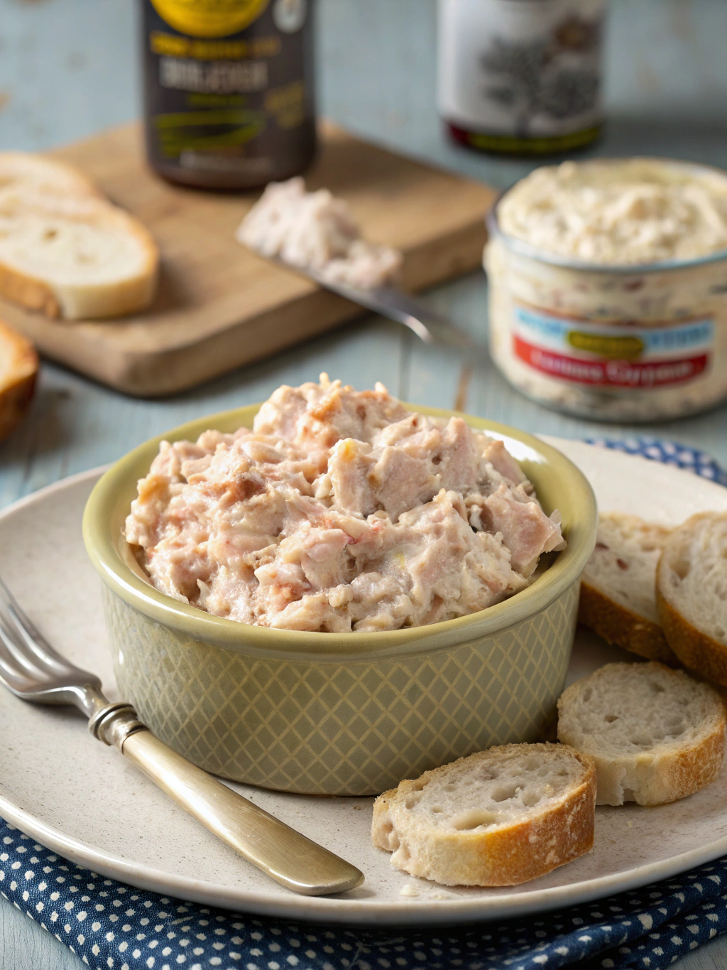 Savourez cette rillette thon vache qui rit onctueuse, idéale servie fraîche sur du pain grillé pour un apéritif simple et gourmand.