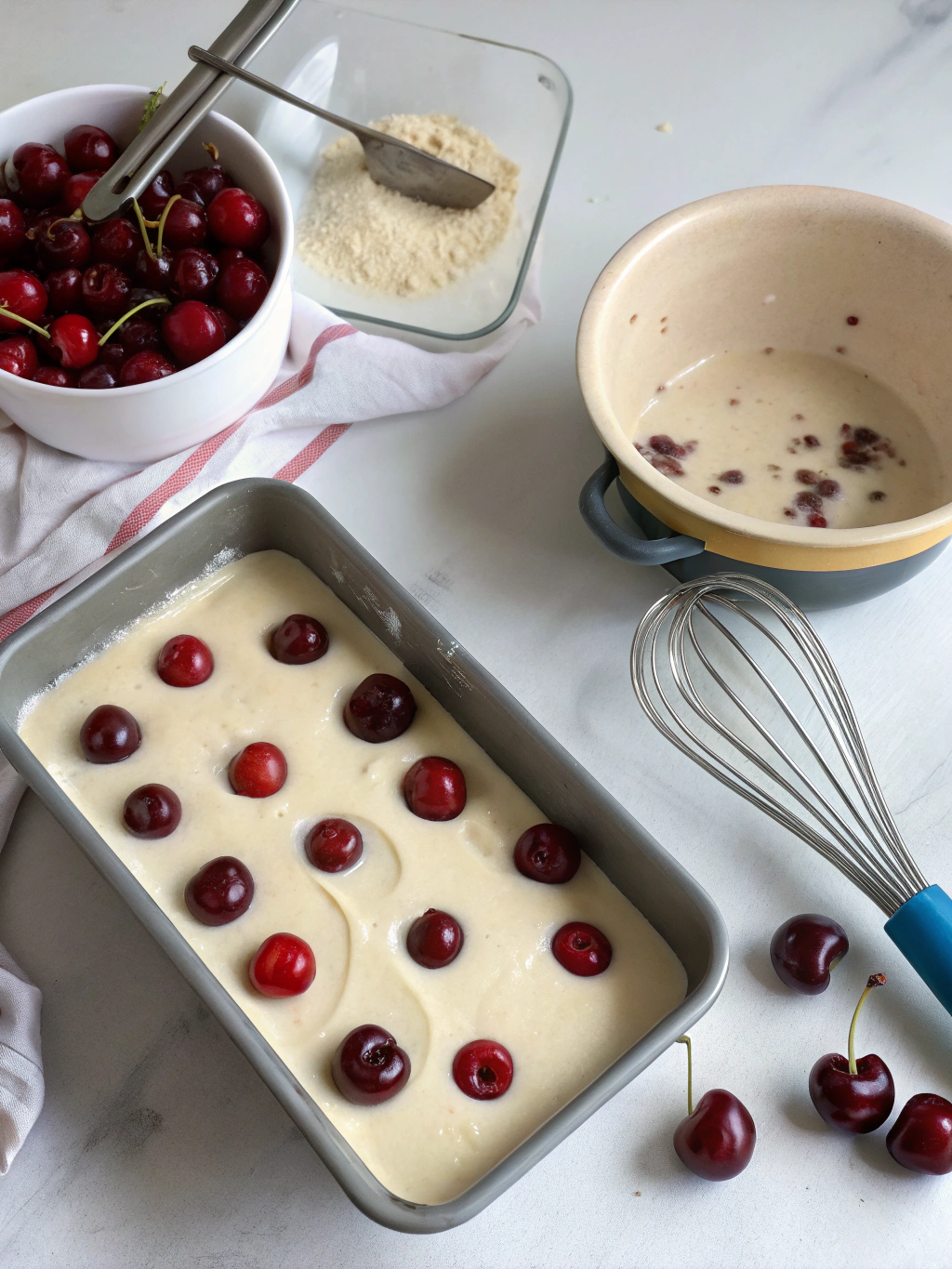 Préparation de la pâte pour clafoutis cerise diabetique sans sucre ajouté