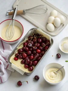 Savourez un clafoutis sans sucre aux cerises fraîches, doré au four et délicieusement parfumé à la vanille pour un dessert léger et gourmand.
