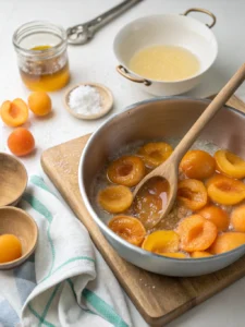Un dessert abricot sans cuisson gourmand avec une compotée d’abricots et une mousse légère au fromage blanc, servi bien frais en verrine.