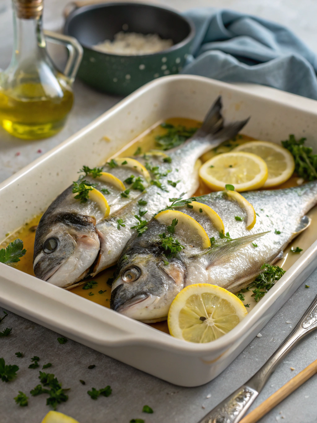Dorade assaisonnée prête à enfourner avec citron et thym