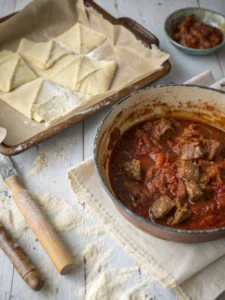 Savourez ce délicieux pâté berger à base d'épaule d'agneau, gratiné au four dans une pâte brisée croustillante et dorée à souhait