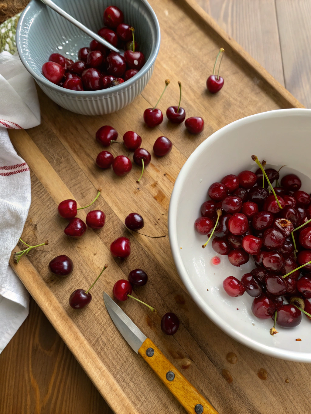 Étape de préparation du clafoutis sans sucre avec des cerises