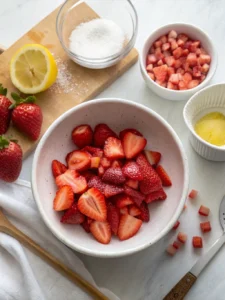 Un dessert fraise diabétique léger et gourmand avec du fromage blanc fouetté et des fraises marinées, servi en verrine pour un plaisir sans sucre ajouté.