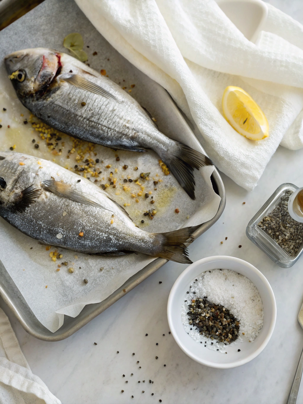 Dorade prête à être assaisonnée pour la cuisson au four