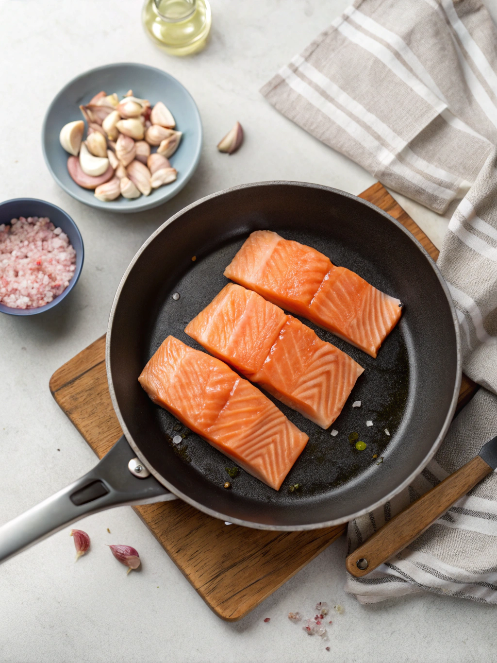 Étape de cuisson de la saumonette dans la poêle