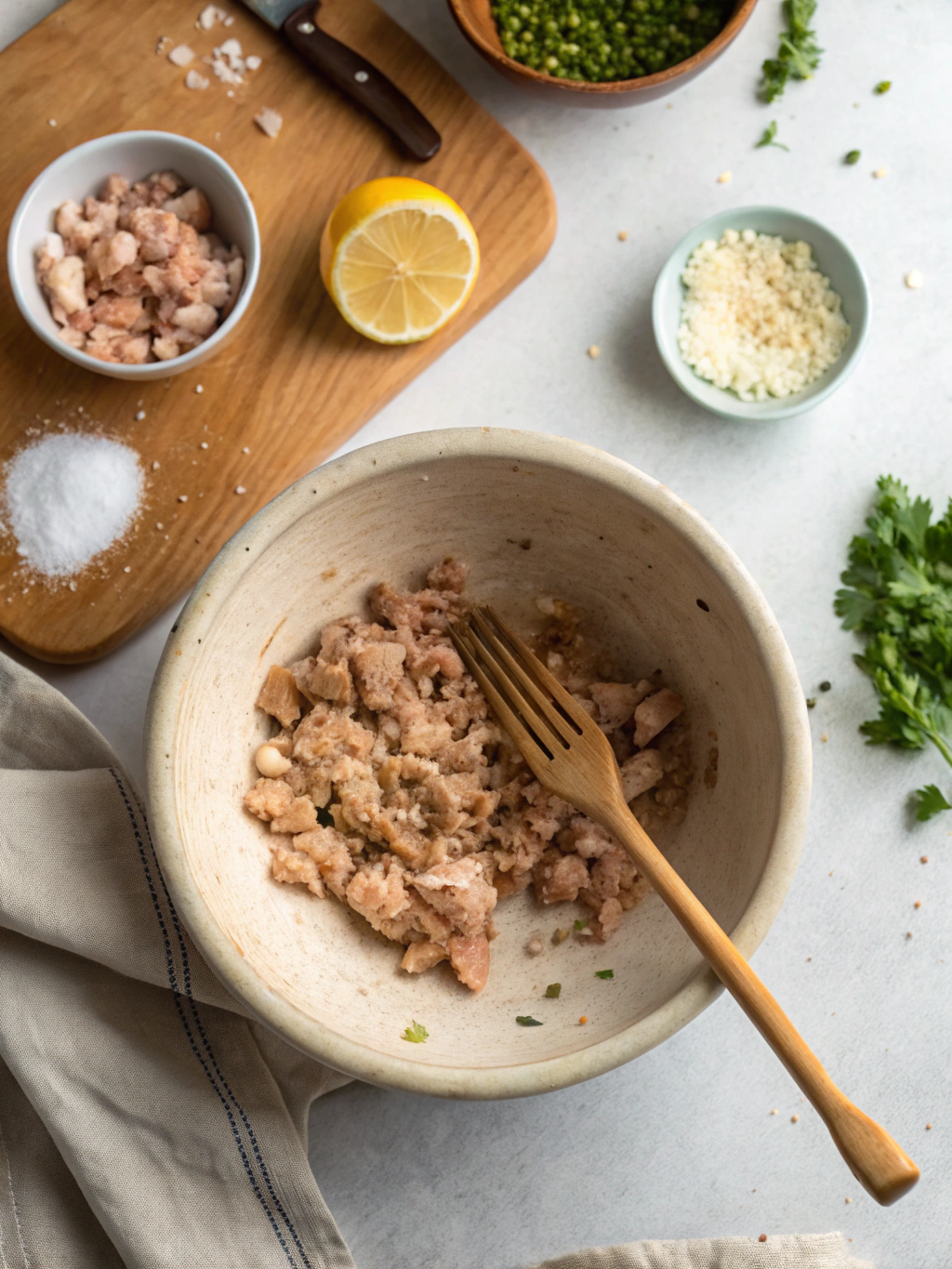 Étape de mélange pour la rillette thon vache qui rit