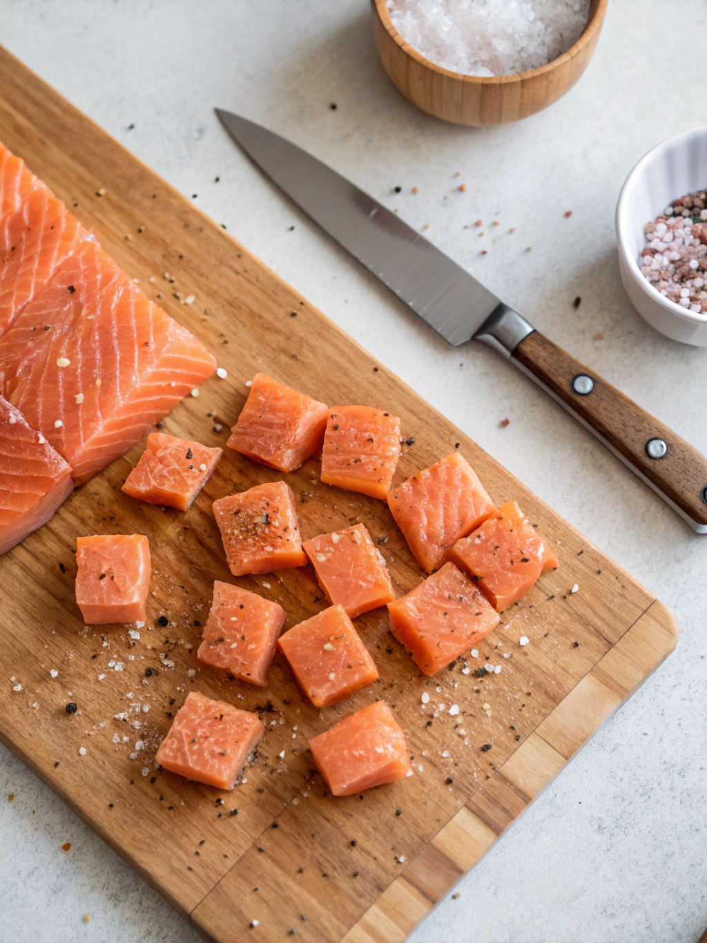 Découpe du saumon pour la tourte saumon poireaux