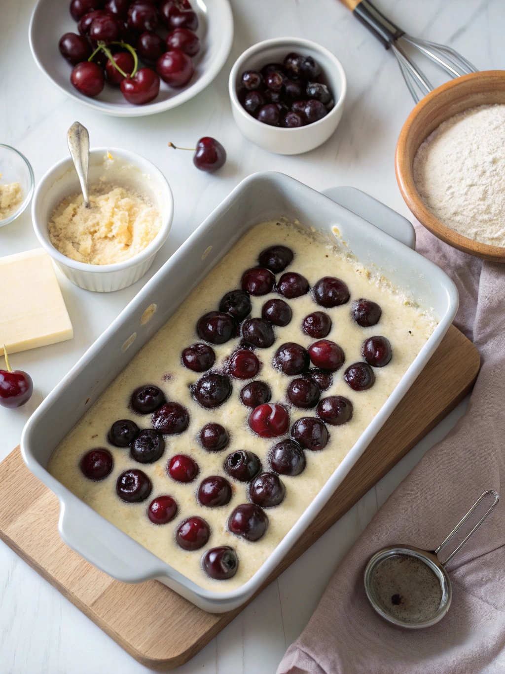 Savourez un clafoutis cerise diabetique léger, aux cerises noires fraîches et vanille, gratiné au four pour un dessert gourmand et sain.