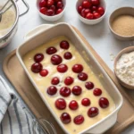 Savourez un clafoutis sans sucre aux cerises fraîches, doré au four et délicieusement parfumé à la vanille pour un dessert léger et gourmand.
