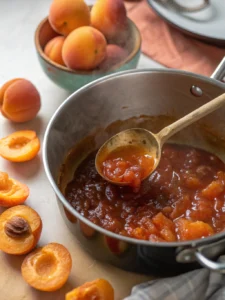 Savourez cette confiture abricot sans sucre préparée avec des abricots bien mûrs et légèrement mixée, idéale servie sur du pain frais au petit-déjeuner.
