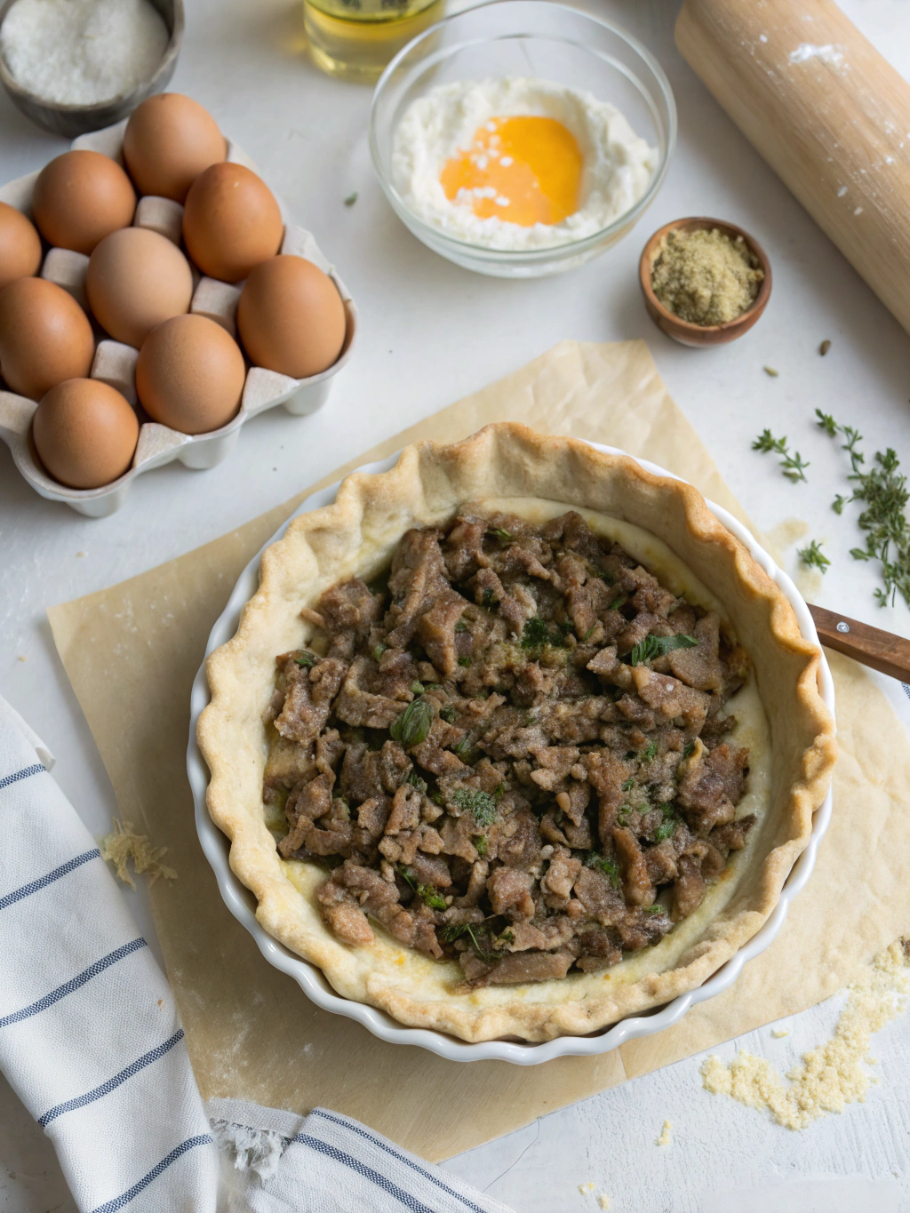 Savourez ce délicieux pâté berger à base d'épaule d'agneau, gratiné au four dans une pâte brisée croustillante et dorée à souhait