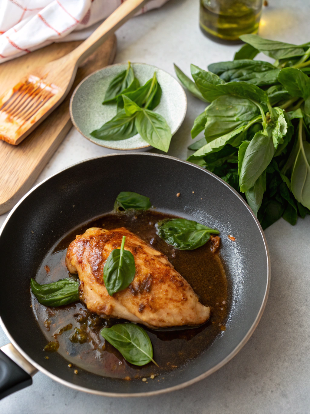 Savourez ce poulet thai basilic sauté avec ail et piment, enveloppé d'une sauce parfumée et servi avec du riz jasmin bien chaud.