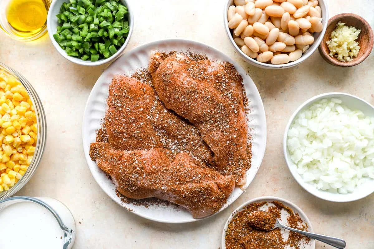 golden brown seared chicken breasts in Dutch oven for chili