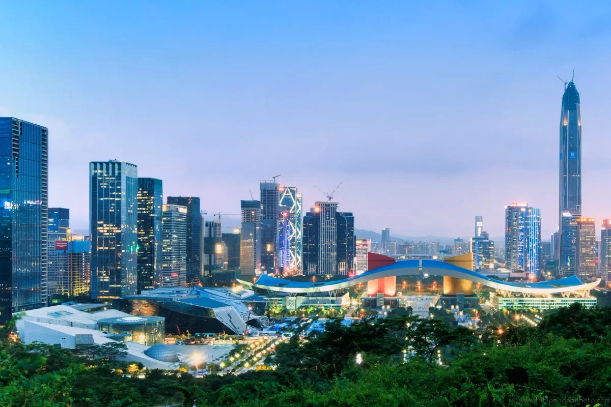 Shenzhen city skyline with Ping An Finance Center and modern skyscrapers