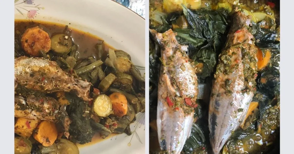 خضراوات طاجين السمك والسبانخ المغربي مقطعة ومعدة للطهي